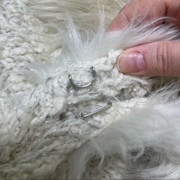 Anthropologie Sleeping On Snow Venla Fluffy Faux Fur Cardigan Cream Silver Med - Picture 15 of 15